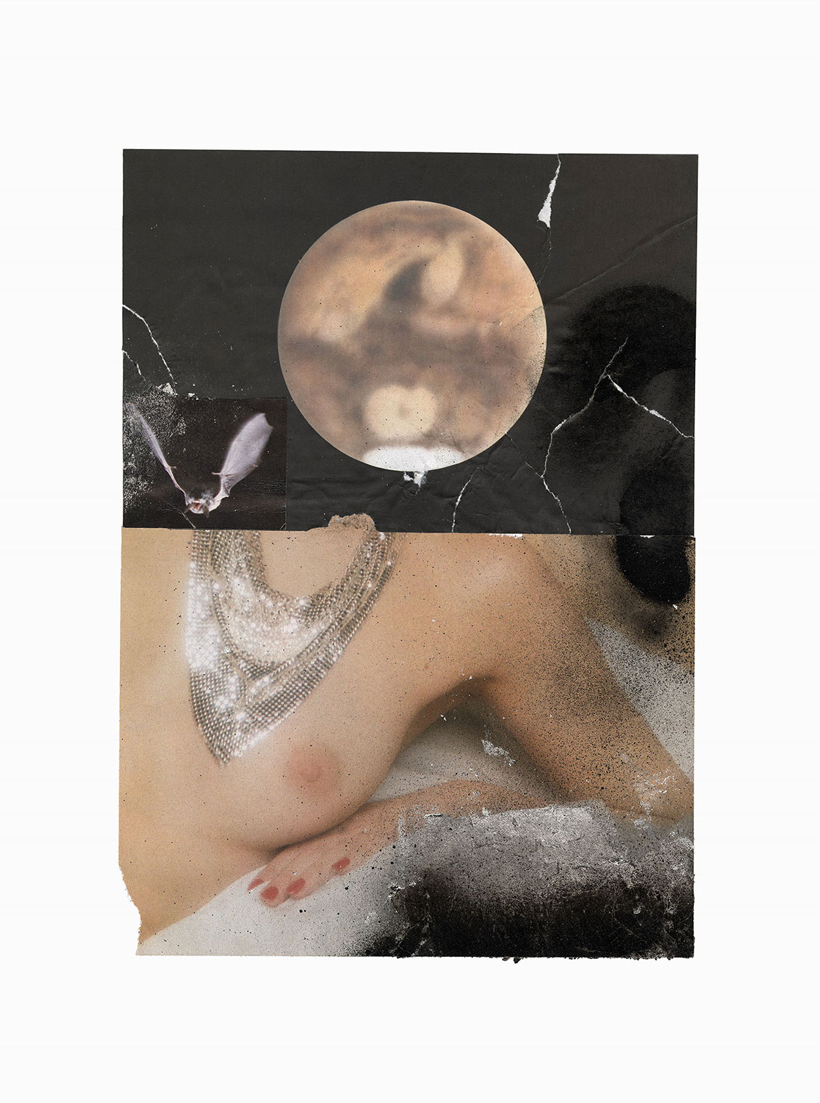 Bedroom Void Saturday
(30,5 cm x 41 cm), collage, acrylic, silver leaf, glitter on paper, 2018 