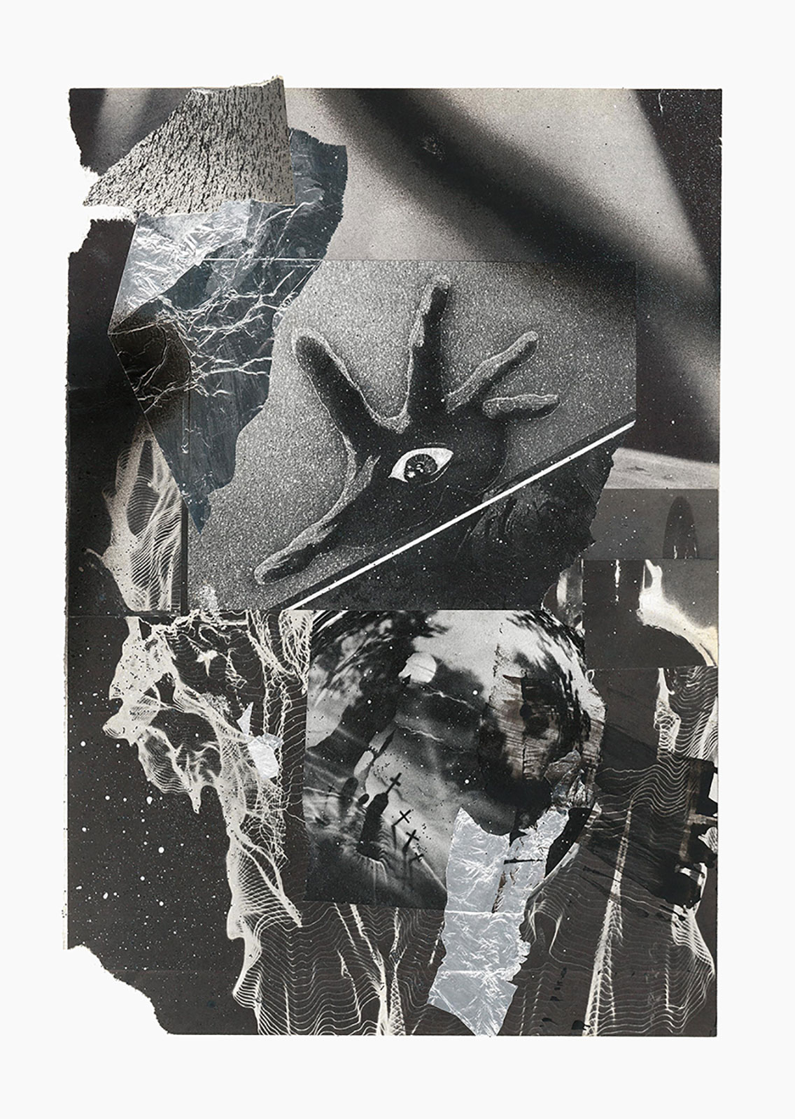 Gutter Magik series
(25,5 cm x 36 cm), acrylic, silver foil, collage on paper, 2015 