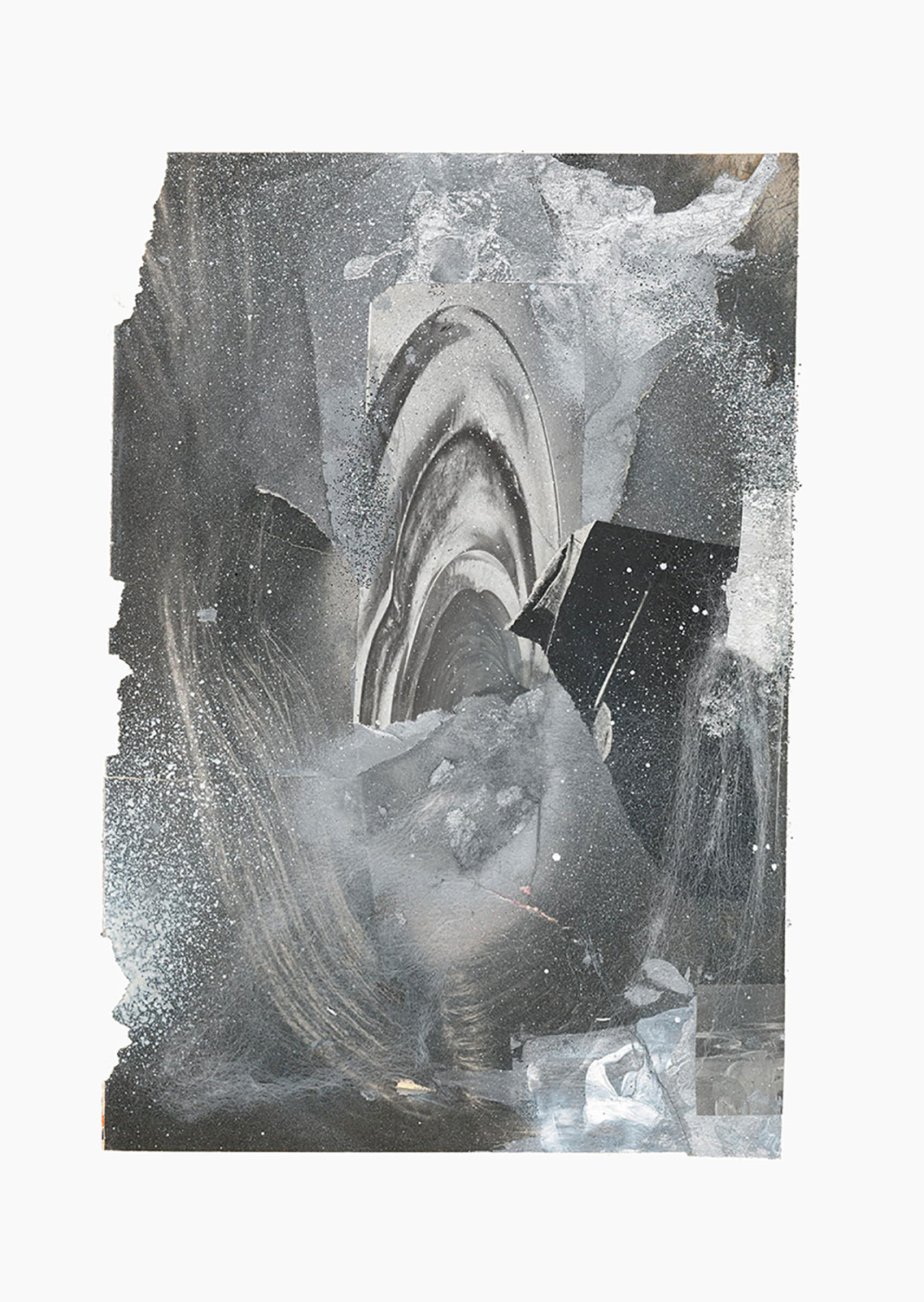 Gutter Magik series
(25,5 cm x 36 cm), acrylic, silver foil, glitter, collage on paper, 2015 
