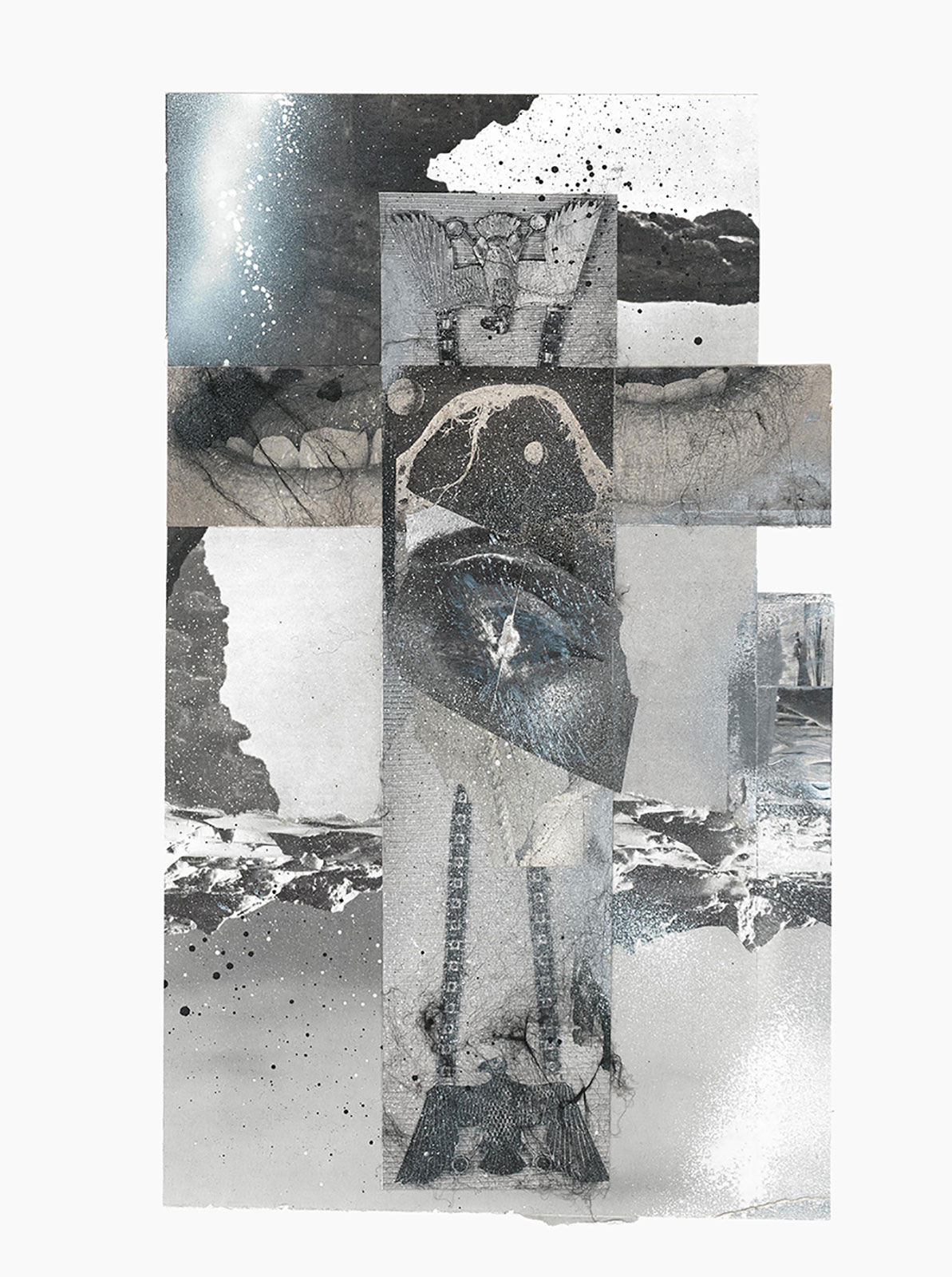 Gutter Magik series
(30,5 cm x 41 cm), acrylic, glitter, tainted cotton, collage on paper, 2015 