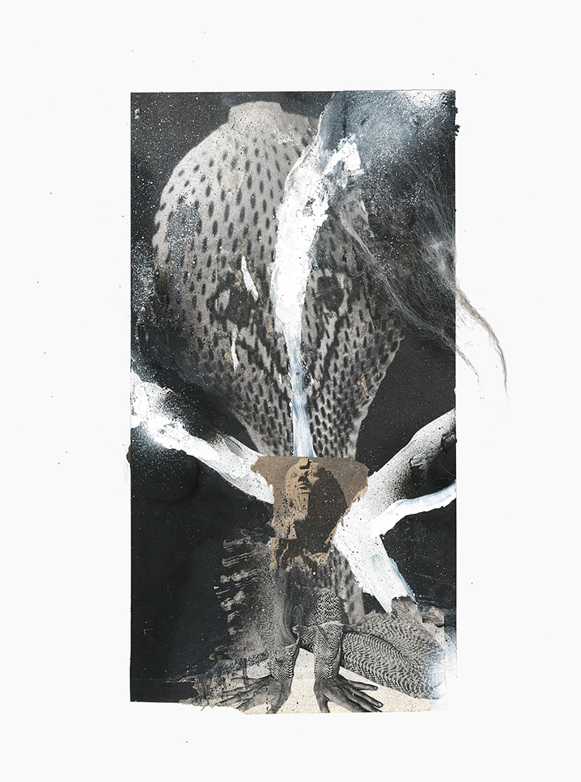 Gutter Magik series
(30,5 cm x 41 cm), acrylic, tainted cotton, glitter, collage on paper, 2015 