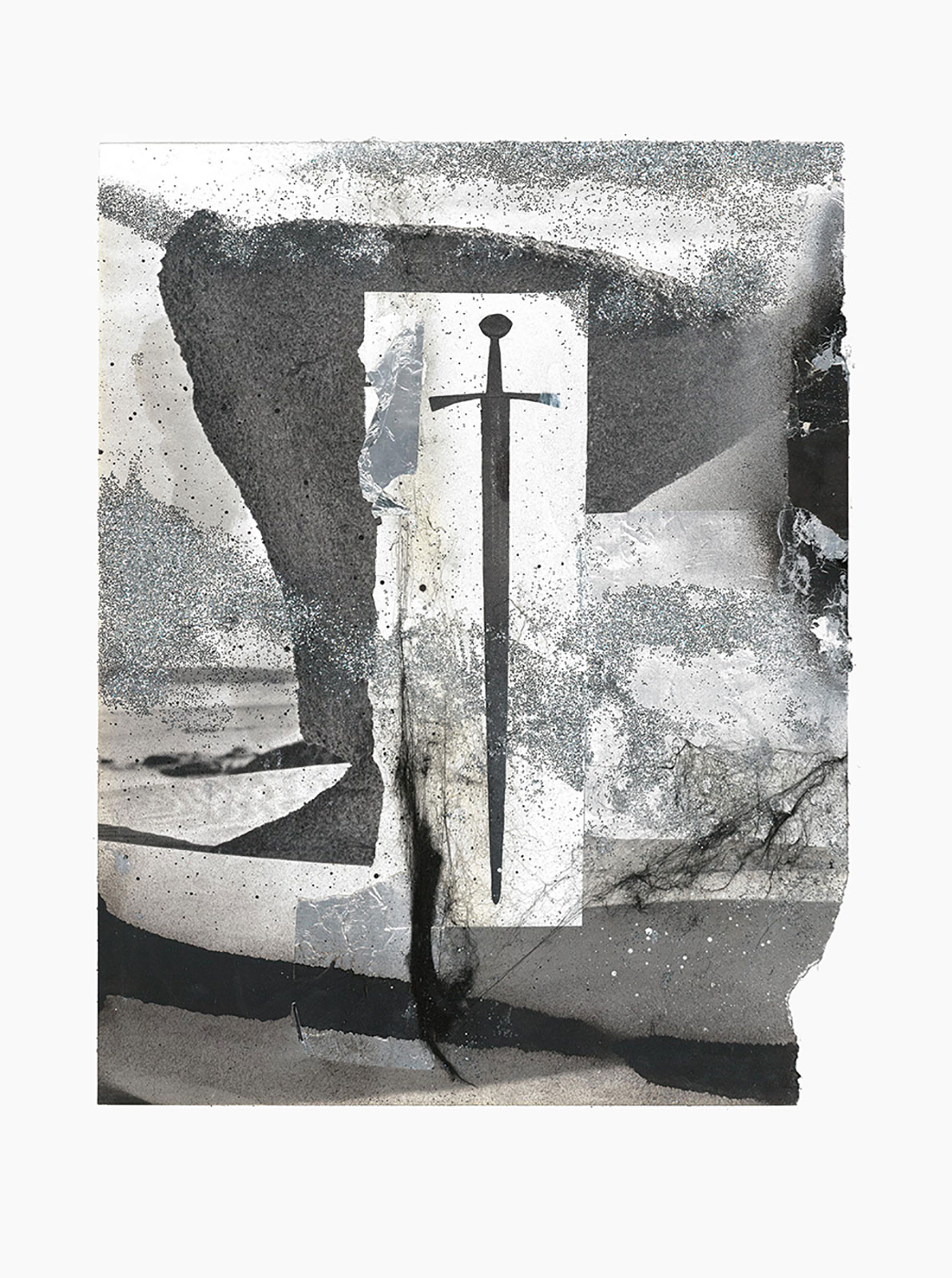 Gutter Magik series
(30,5 cm x 41 cm), acrylic, glitter, silver foil, tainted cotton, collage on paper, 2015 