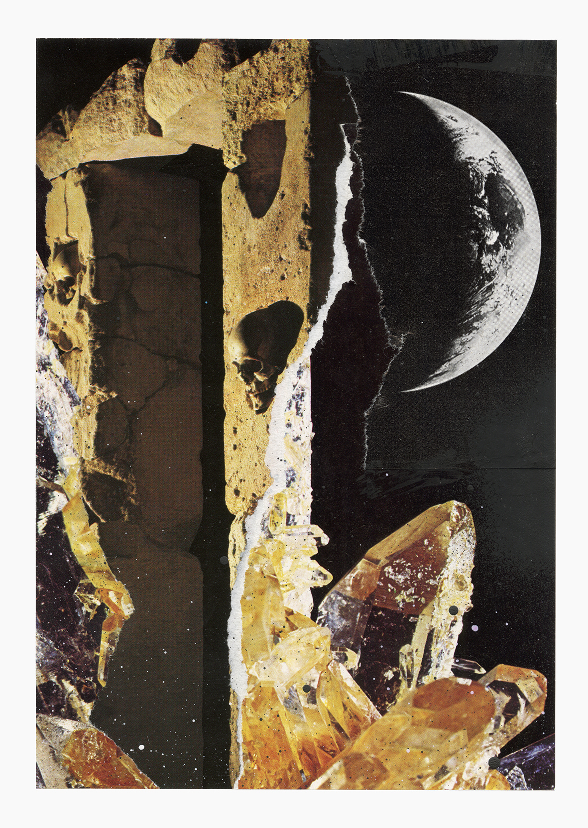 Under Blood Rain In Marble Maze series
(15 cm x 21 cm), collage, acrylic on paper, 2025 