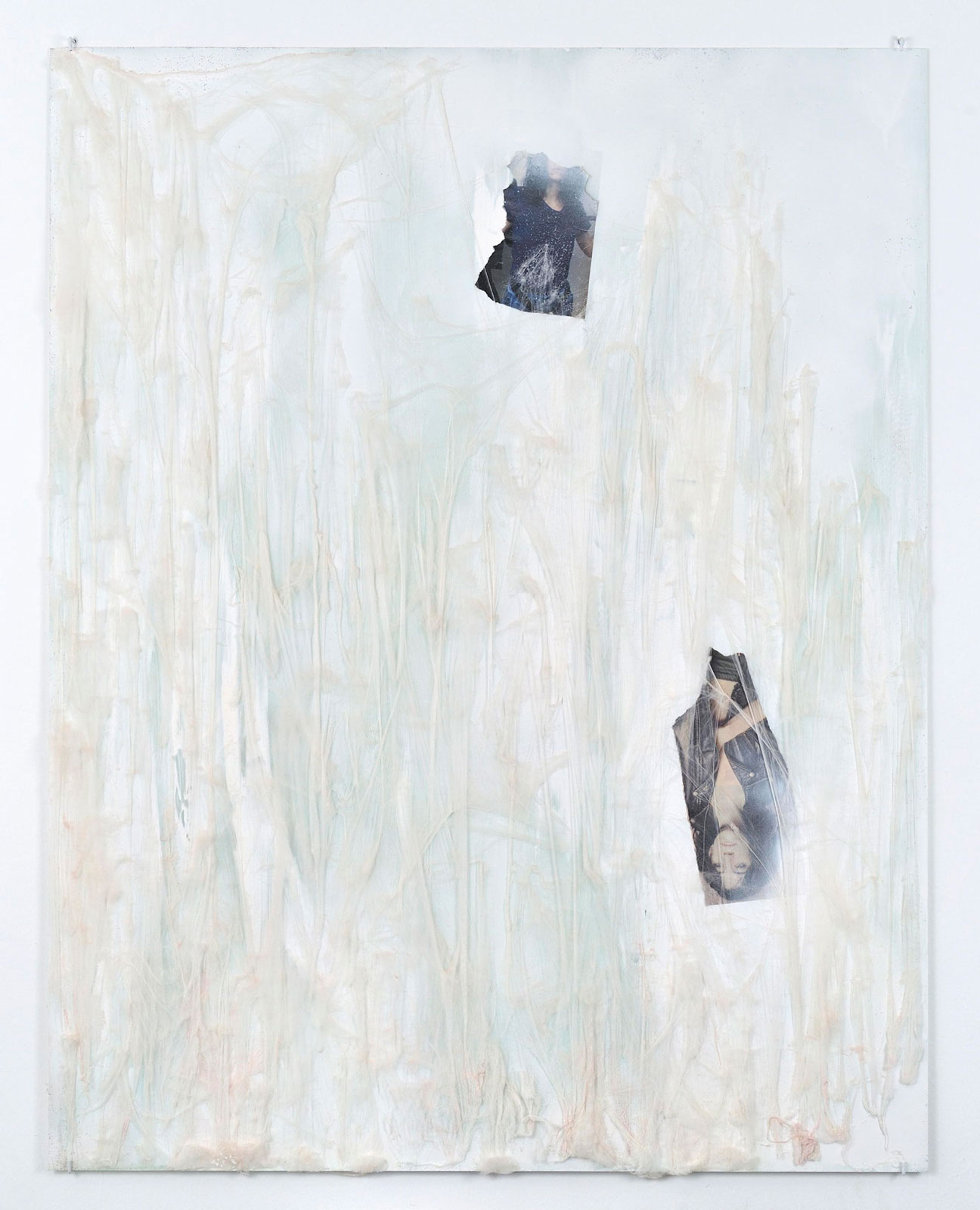 Into Her Lights
(90 cm x 115 cm), collage, acrylic, cotton, glitter on glass, 2012 