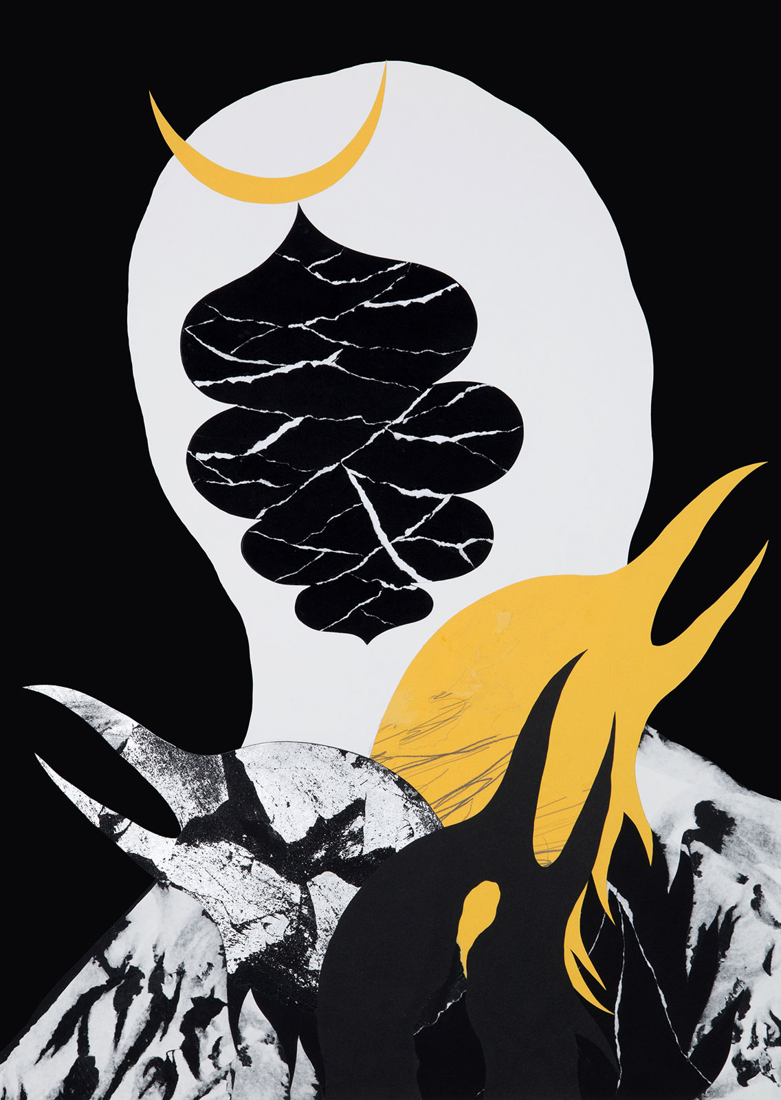 Victory or Death
(50 cm x 70 cm), paper cut-out collage, silver leaf, pencil on paper, 2018 