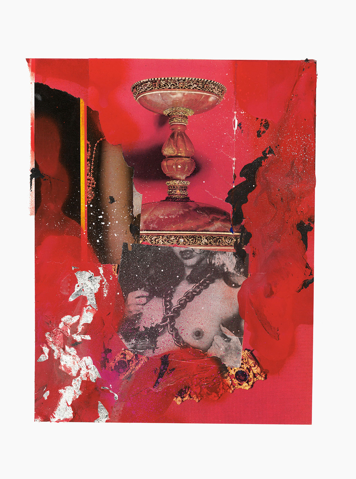 Gutter Magik Revisited series
(30,5 cm x 41 cm), acrylic, silver leaf, glitter, collage on paper, 2015 