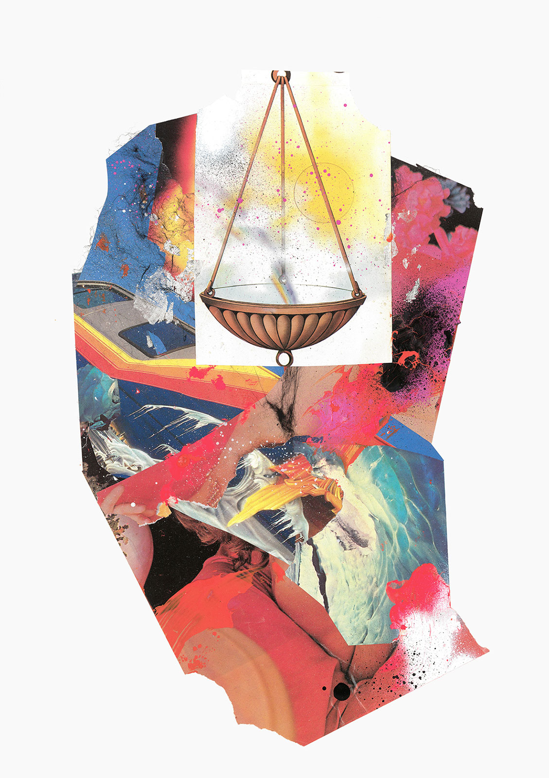 Gutter Magik Revisited series
(36 cm x 51 cm), acrylic, tainted cotton, silver leaf, glitter, collage on paper, 2015 