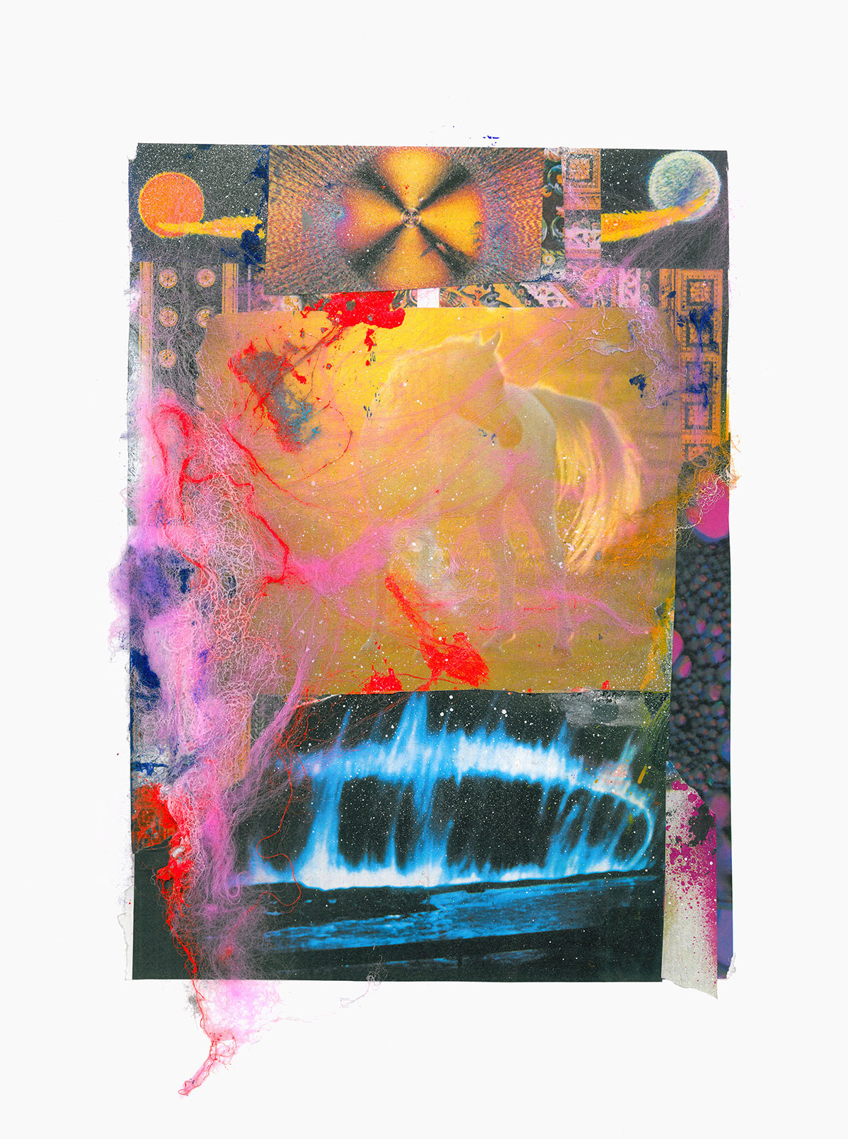 Gutter Magik Revisited series
(30,5 cm x 41 cm), acrylic, tainted cotton, collage on paper, 2016 