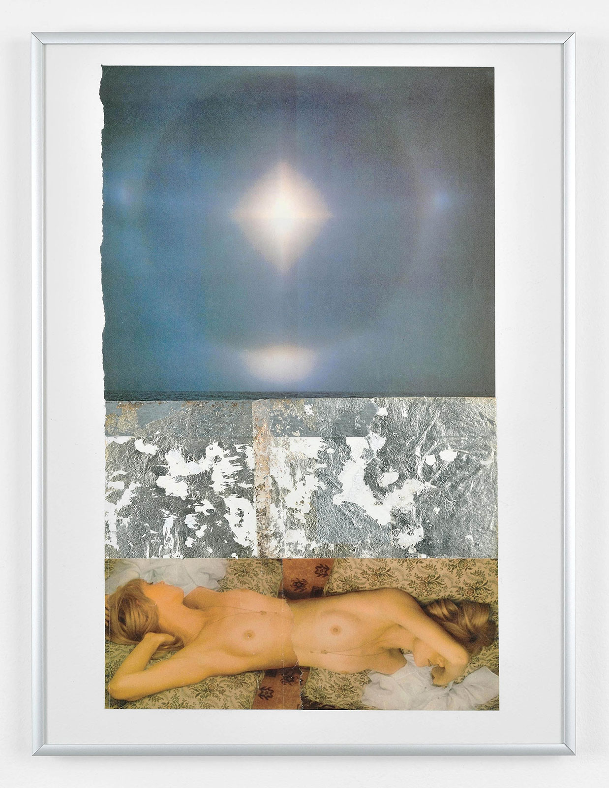 neon - ash -path + siamese bliss
(30,5 cm x 41 cm), collage, silver leaf, acrylic on paper, 2015 