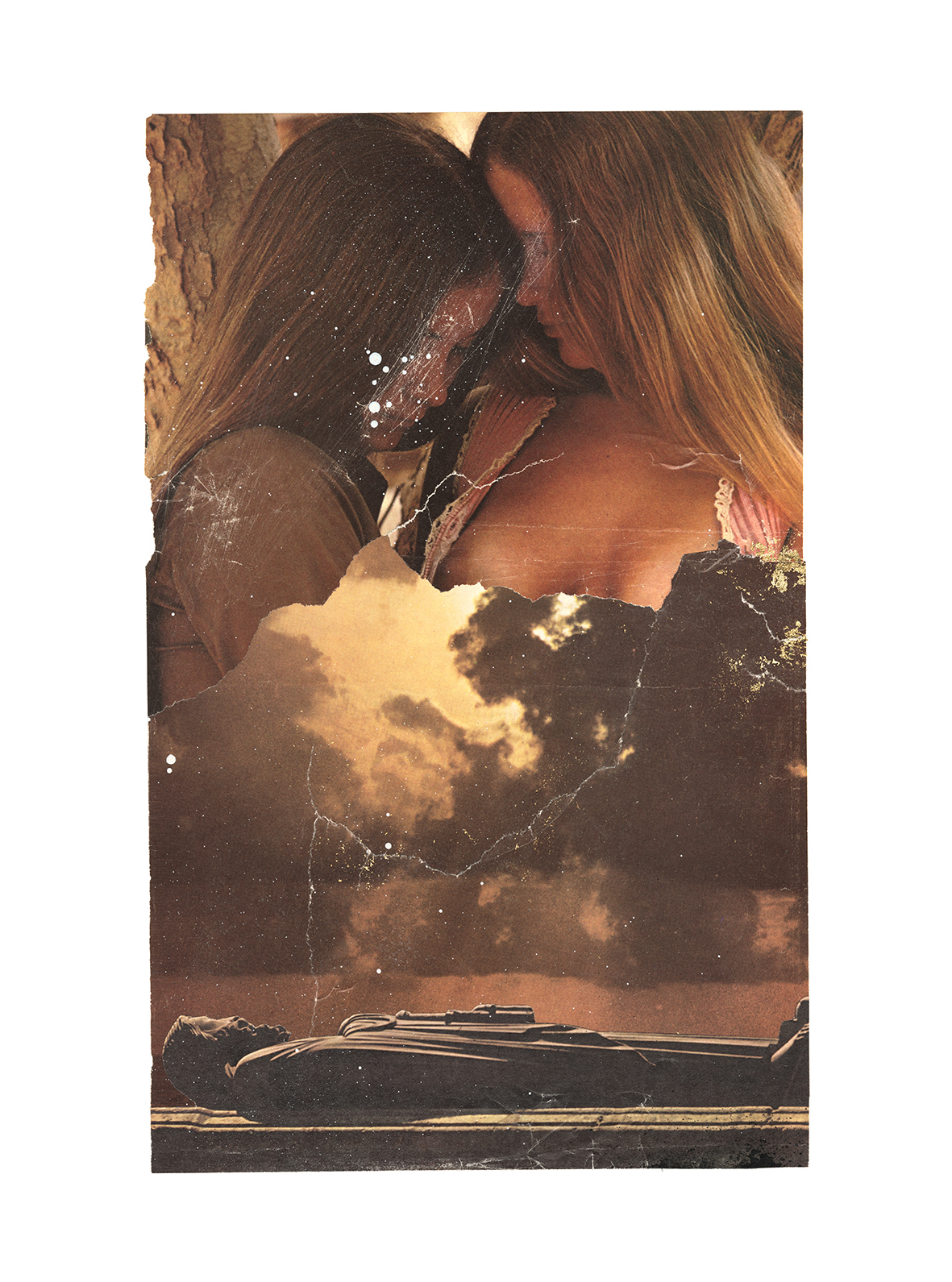 Lights Burn Blue
(30,5 cm x 41 cm), collage, acrylic, gold leaf on paper, 2021 